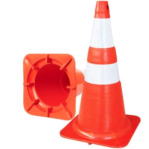 Cone de Sinalização PVC Flexível 75cm Laranja/Branco com Faixa Refletiva